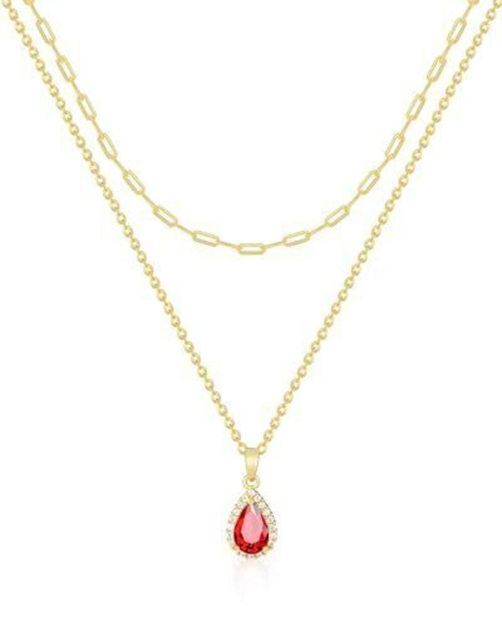 1117 Gold Layered Necklaces , 18k Gold Plated Crystal Necklace Paperclip